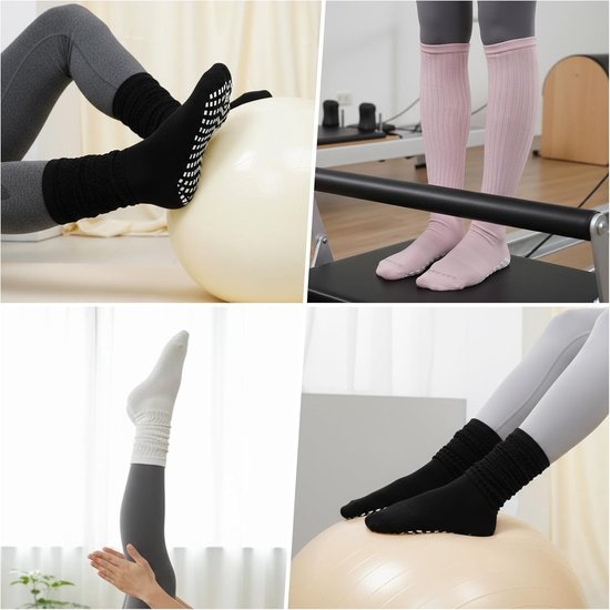 Dames Antislip Sokken voor Yoga en Pilates: Lange Katoenen Sportsokken voor Thuis, Training en Revalidatie - 3 Paar van Athlecia — afbeelding 3