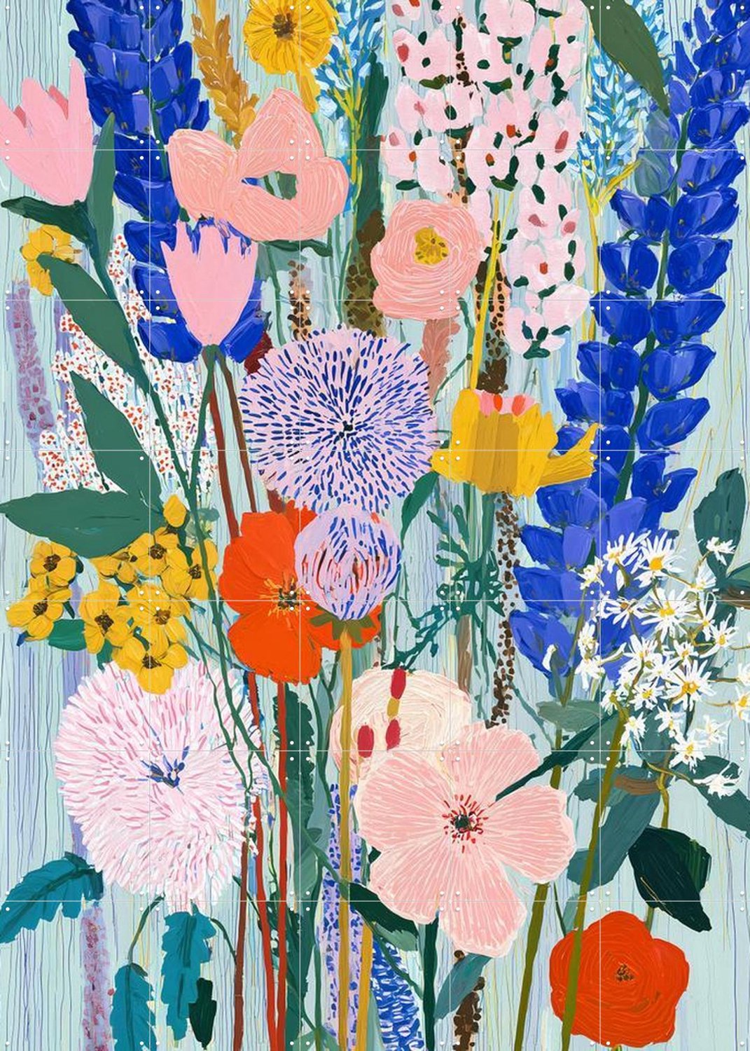 IXXI Veldboeket, Artclaud - 100 x 140 cm - Grote wanddecoratie en posters - Illustraties, Gang, Eetkamer, Slaapkamer, Woonkamer, Boeket, Wilde Bloemen Blauw