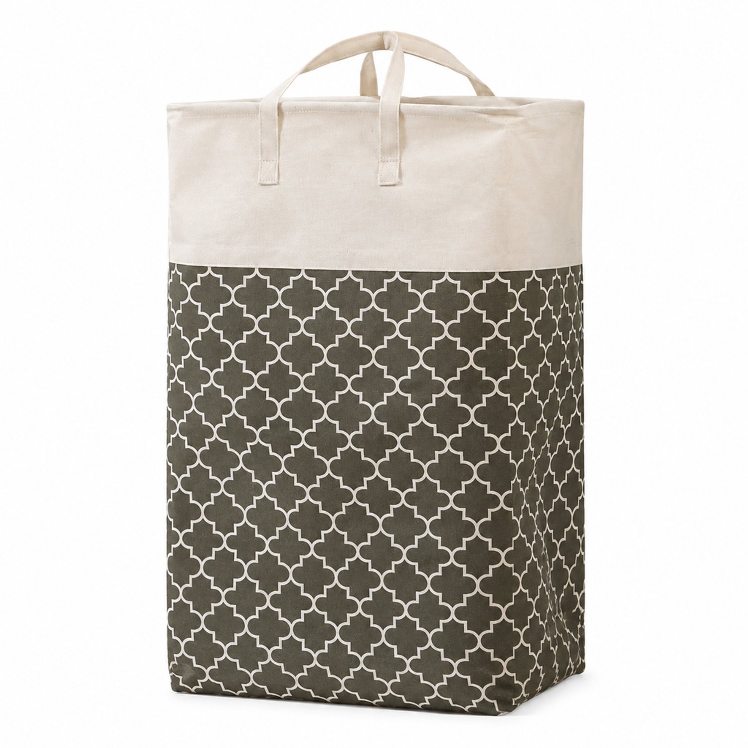 Opvouwbare rechthoekige wasmand, grijs met print, 40 x 30 x 60 cm, met twee draaggrepen en zonder deksel