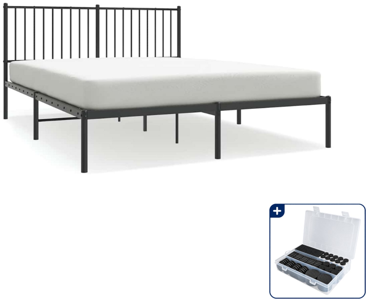 vidaXL bedframe met hoofdbord - 150 x 200 cm - staal - zwart - Inclusief antikrasvilt 177-delig