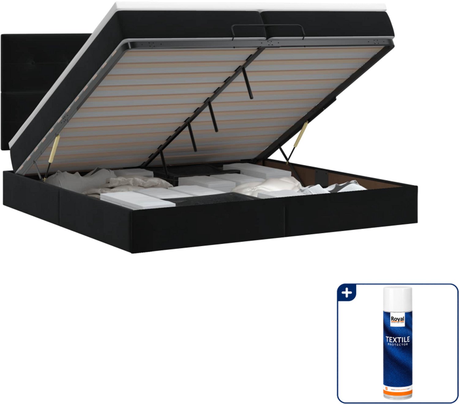vidaXL ottoman bed met matras - super kingsize - 200 x 200 cm - zwart - Inclusief textielbeschermer 500 ml