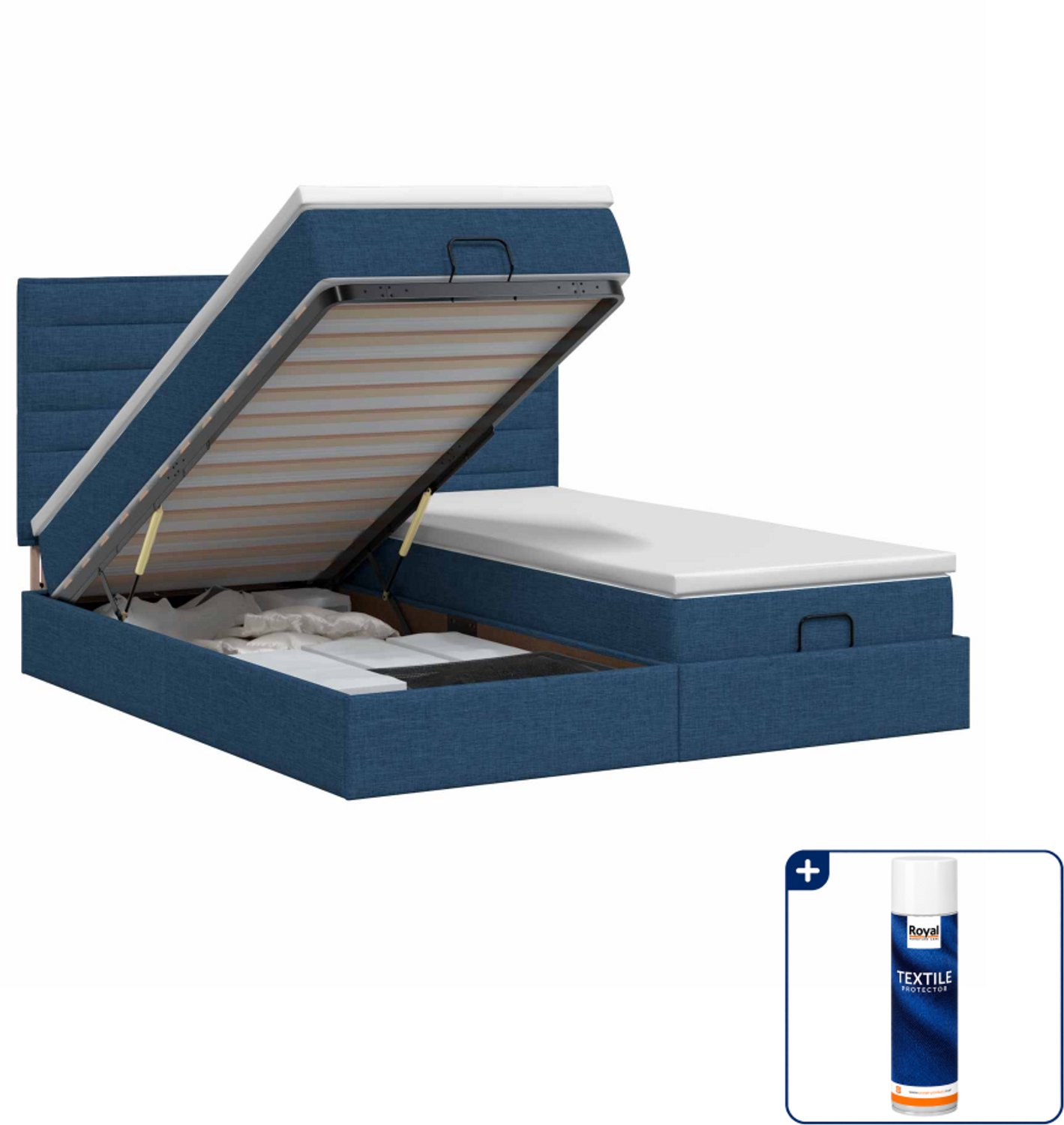 vidaXL Kingsize ottoman bedset - 180 x 200 cm - blauw - Inclusief textielbeschermer 500 ml