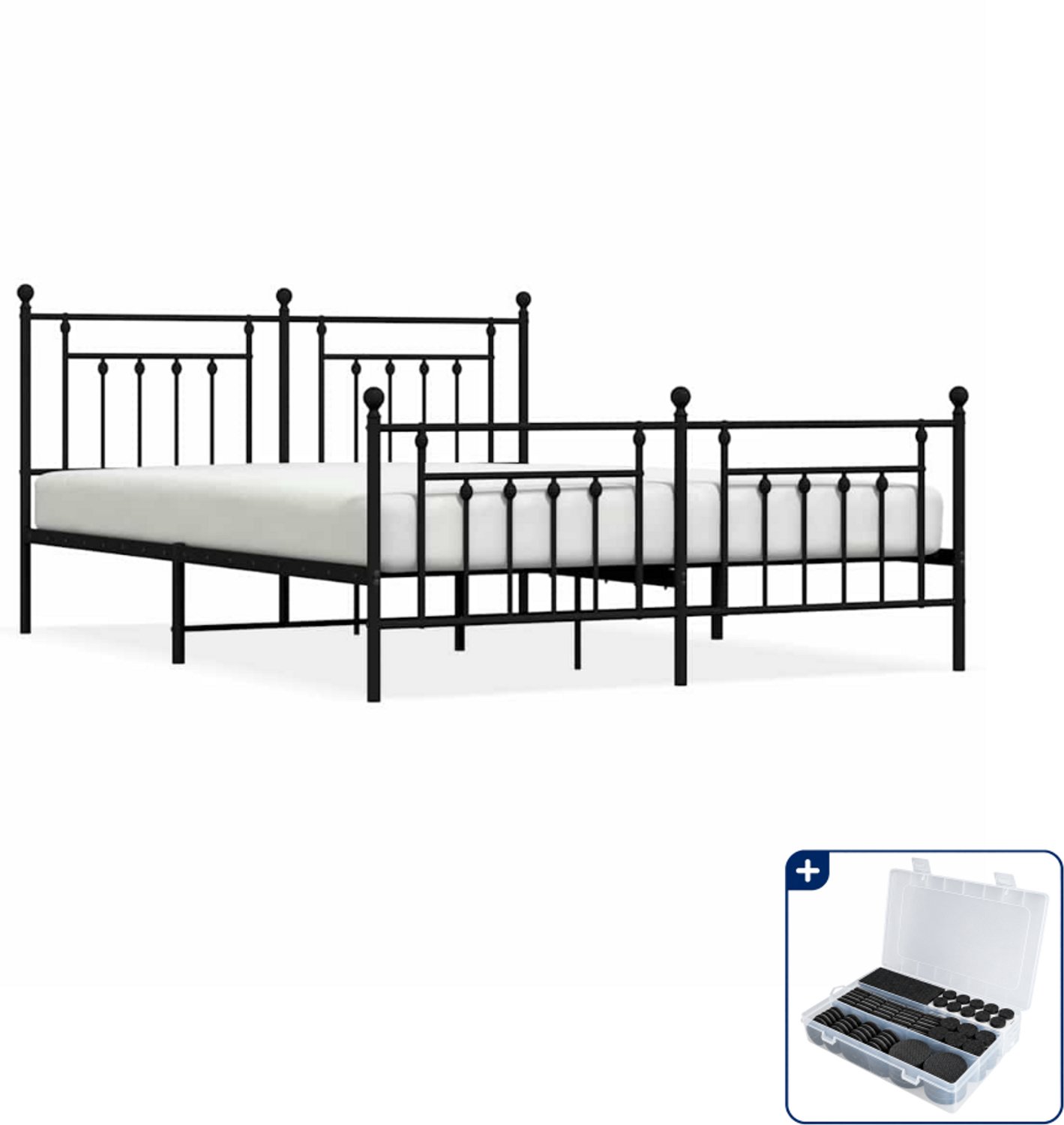vidaXL Bedframe - 183 x 213 cm - staal - zwart - Inclusief antikrasvilt 177-delig