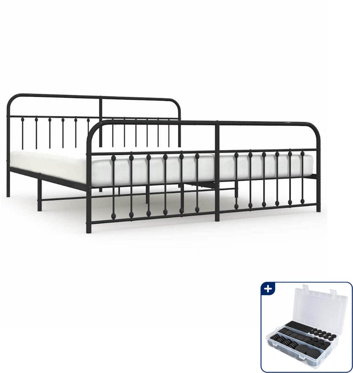 vidaXL Bedframe - 200 x 200 cm - metaal - zwart - Inclusief antikrasvilt 177-delig