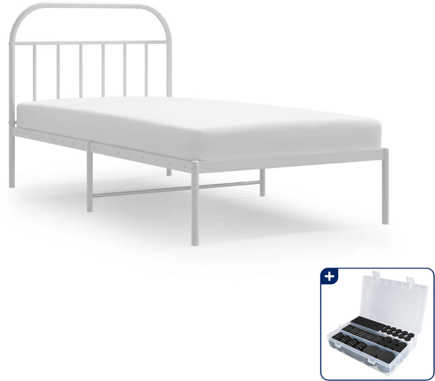 vidaXL bedframe - 107 x 203 cm - staal - wit - Inclusief antikrasvilt 177-delig