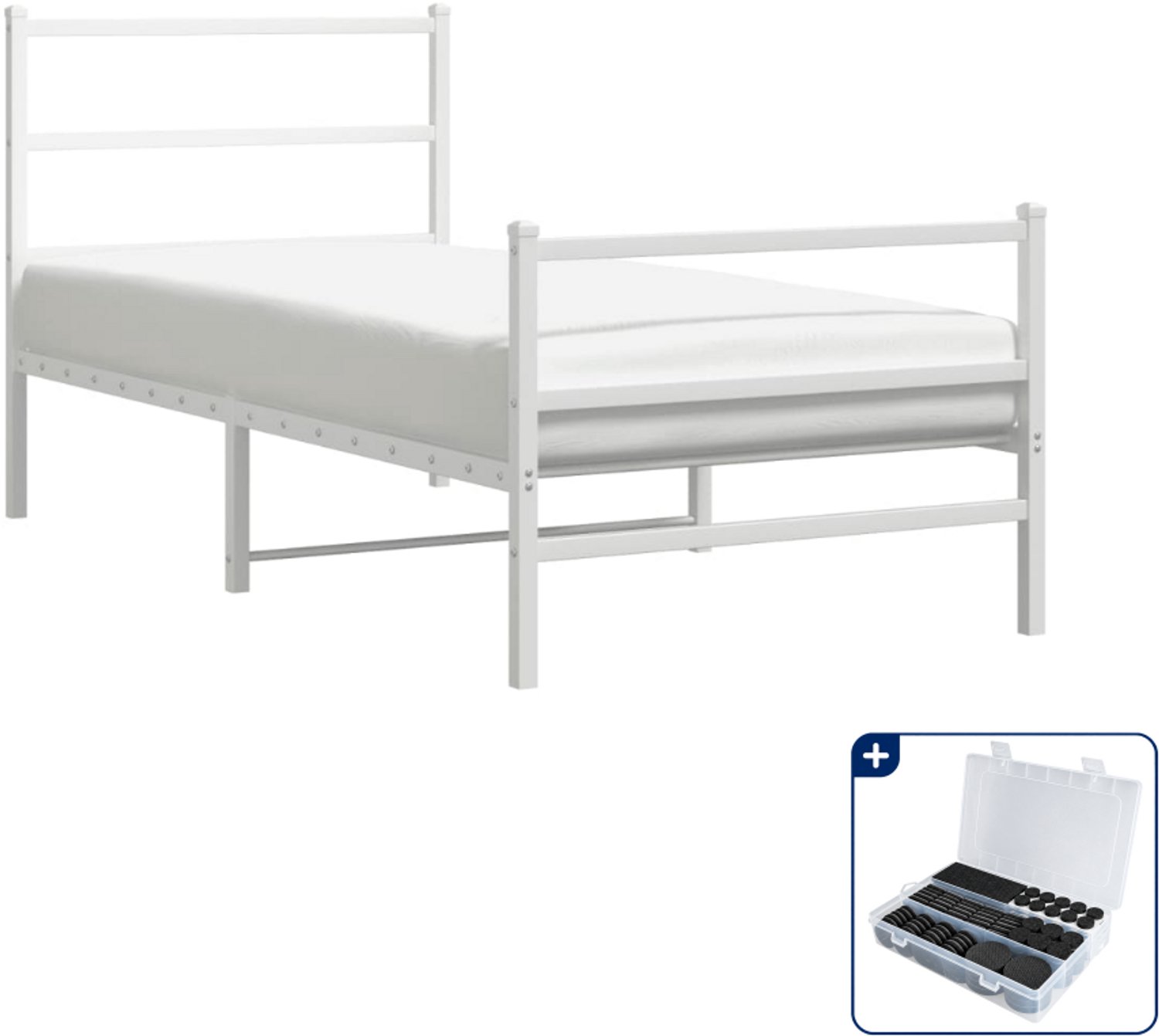 vidaXL Bedframe 90 x 190 cm - metaal - wit - Inclusief antikrasvilt 177-delig