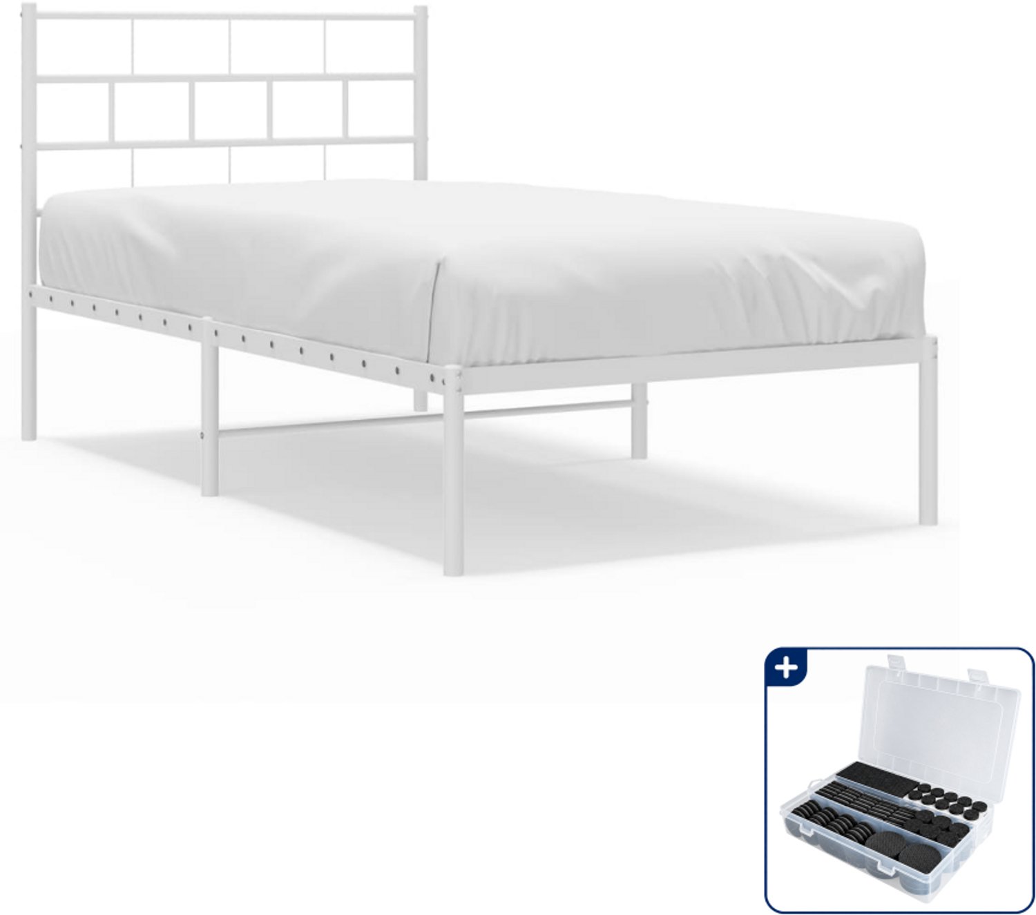 vidaXL bedframe - 75 x 190 cm - staal - wit - Inclusief antikrasvilt 177-delig