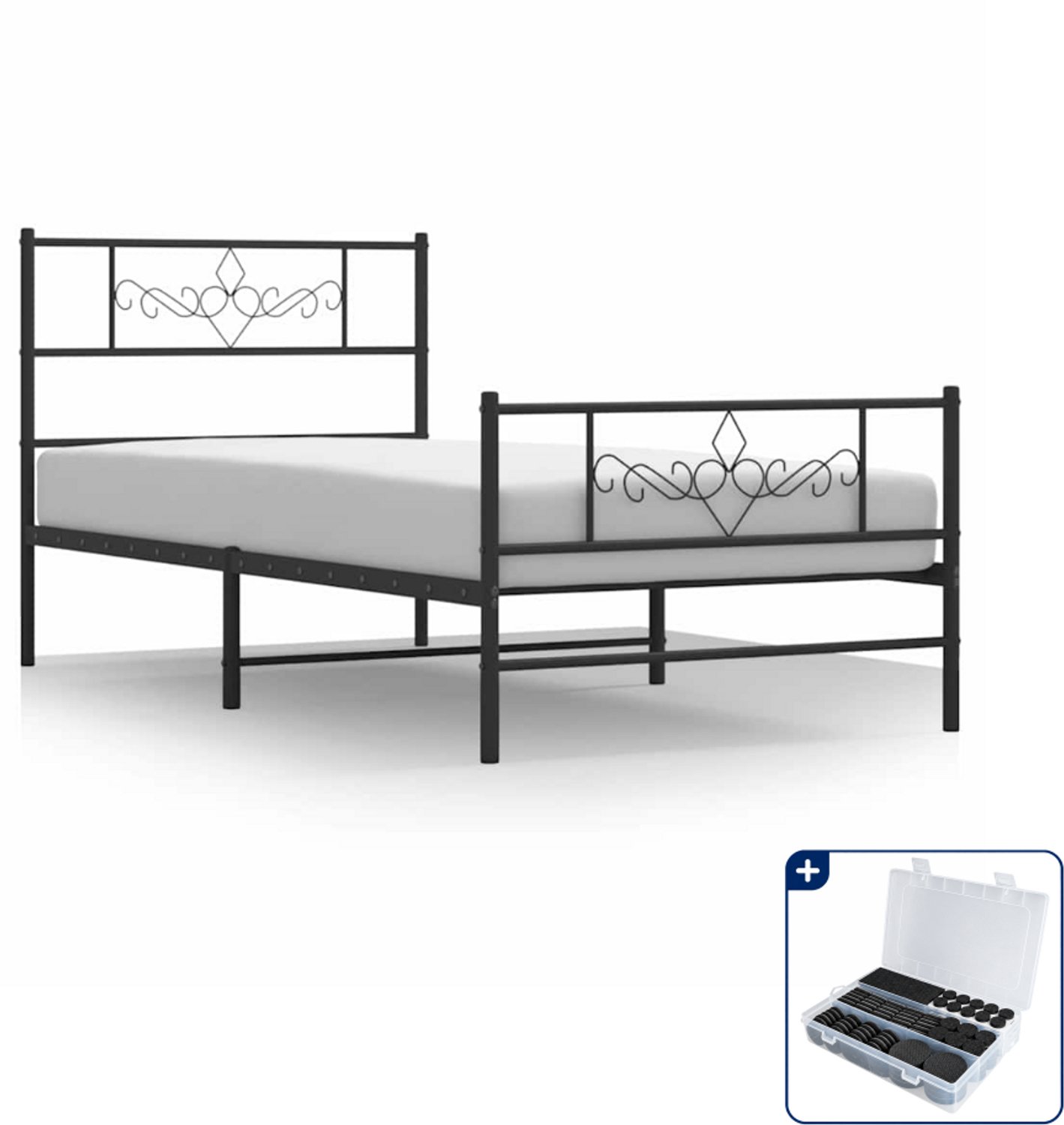 vidaXL bedframe 100 x 200 cm - metaal - zwart - Inclusief antikrasvilt 177-delig