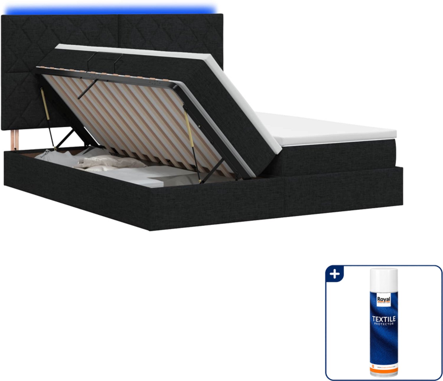 vidaXL led-opslagbed met matras - 200 x 200 cm - zwart - Inclusief textielbeschermer 500 ml