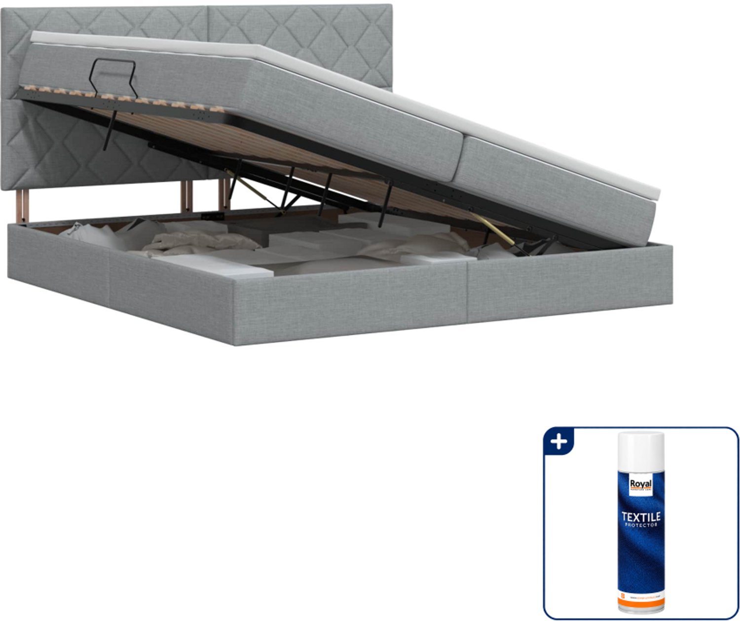vidaXL opbergbed met matras - 200 x 200 cm - kunstleer - lichtgrijs - Inclusief textielbeschermer 500 ml