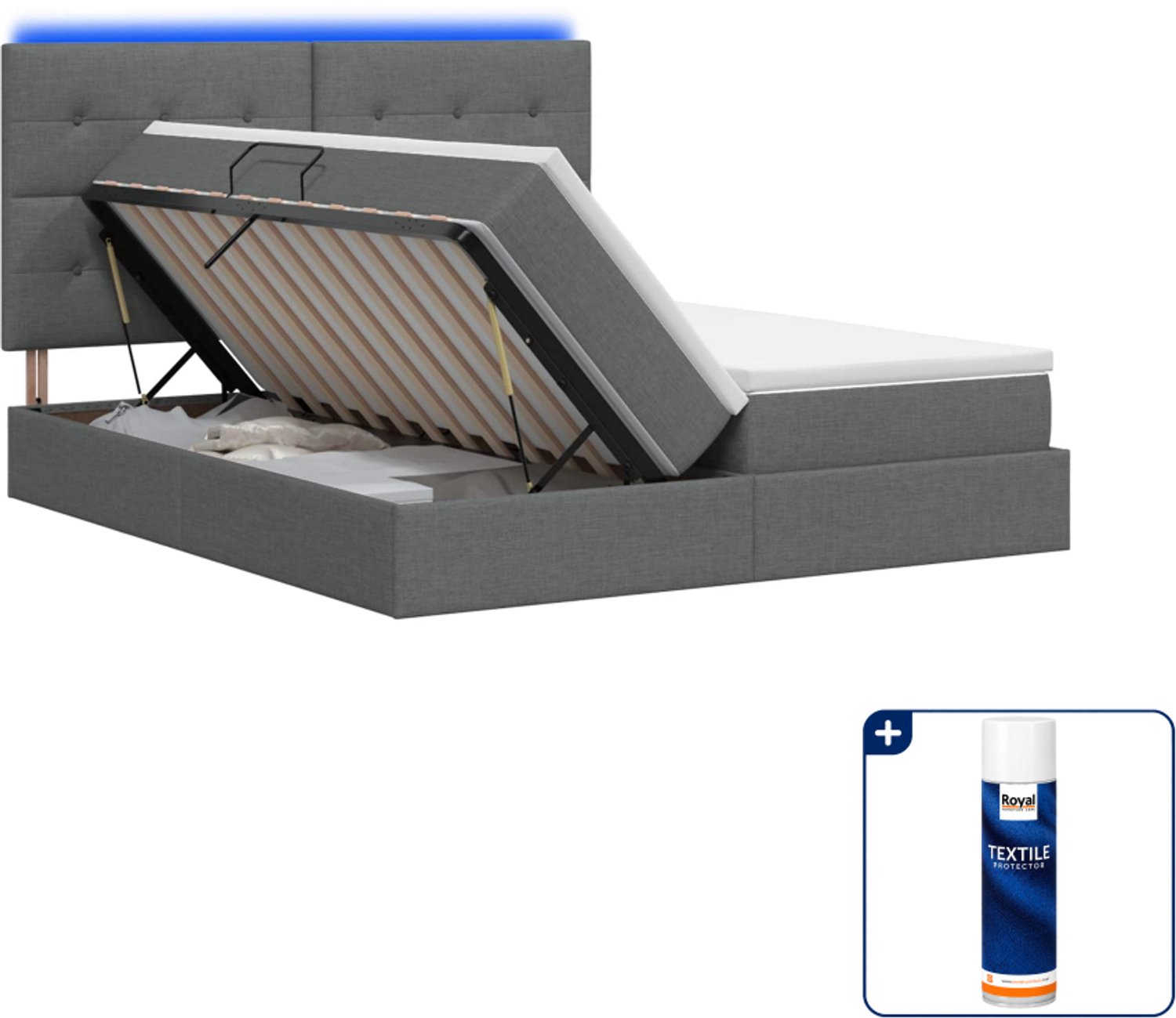 vidaXL LED opslagbed - Super kingsize - 200 x 200 cm - donkergrijs - Inclusief textielbeschermer 500 ml Donker Grijn