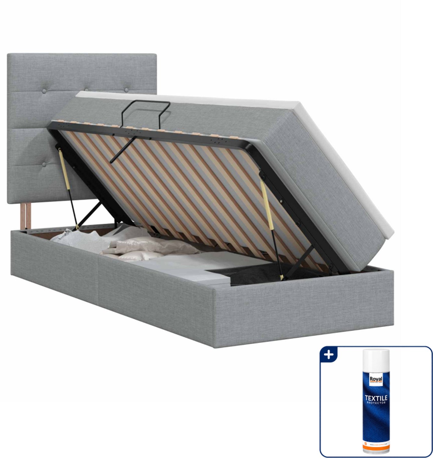 vidaXL opbergbed met matras - 90 x 190 cm - lichtgrijs - Inclusief textielbeschermer 500 ml