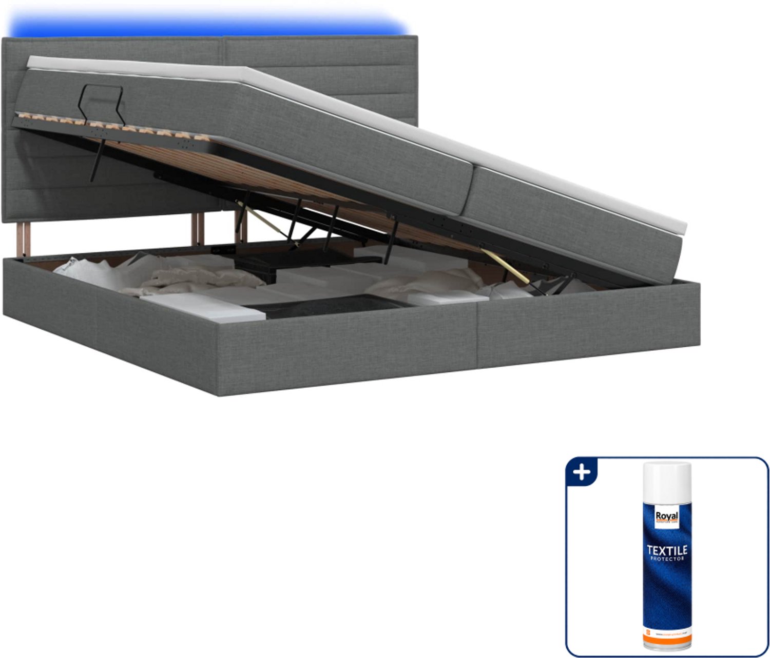 vidaXL led opslagbed - 200 x 200 cm - donkergrijs - Inclusief textielbeschermer 500 ml Donker Grijn