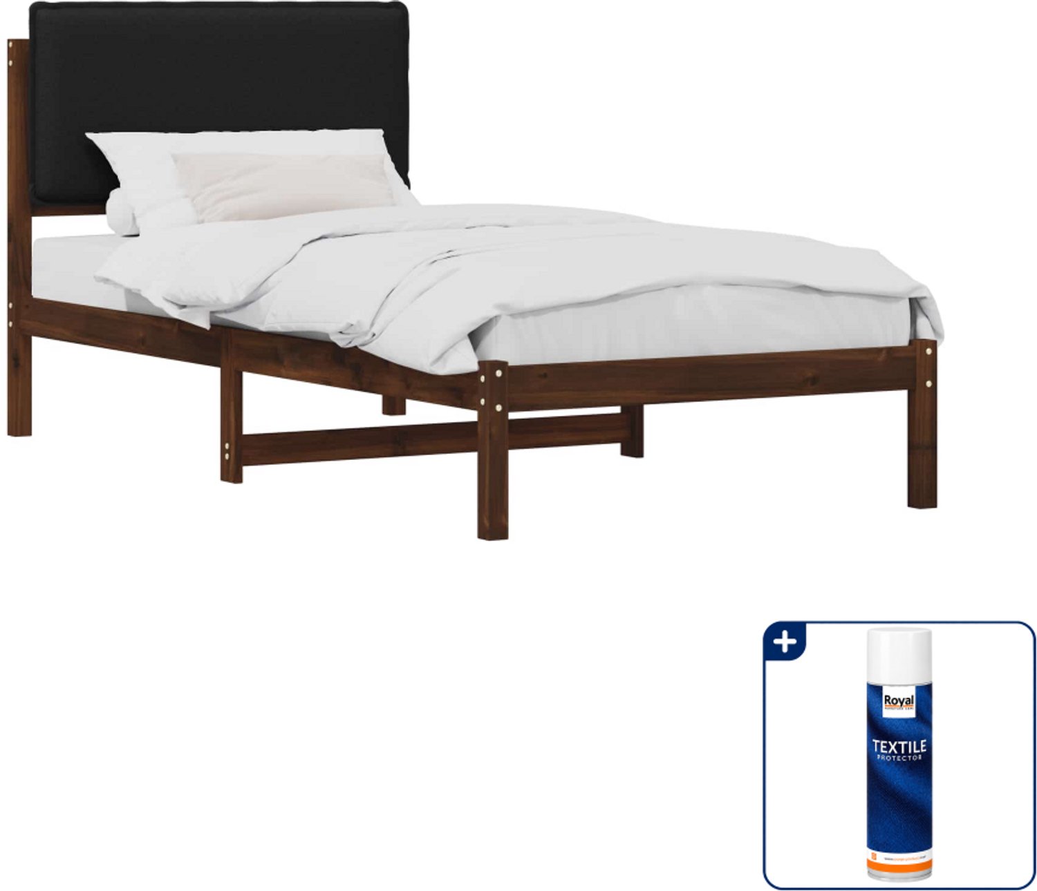 vidaXL bedframe - 80 x 200 cm - massief acaciahout - donkerbruin zwart - Inclusief textielbeschermer 500 ml