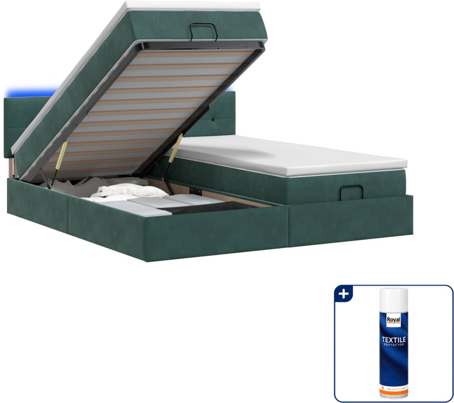 vidaXL Kingsize bed met matras en LED - 180 x 200 cm - donkergroen - Inclusief textielbeschermer 500 ml