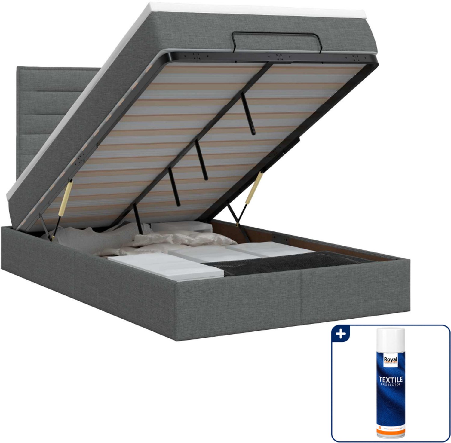 vidaXL ottoman bed met matras - 120 x 190 cm - stof - donkergrijs - Inclusief textielbeschermer 500 ml Donker Grijn