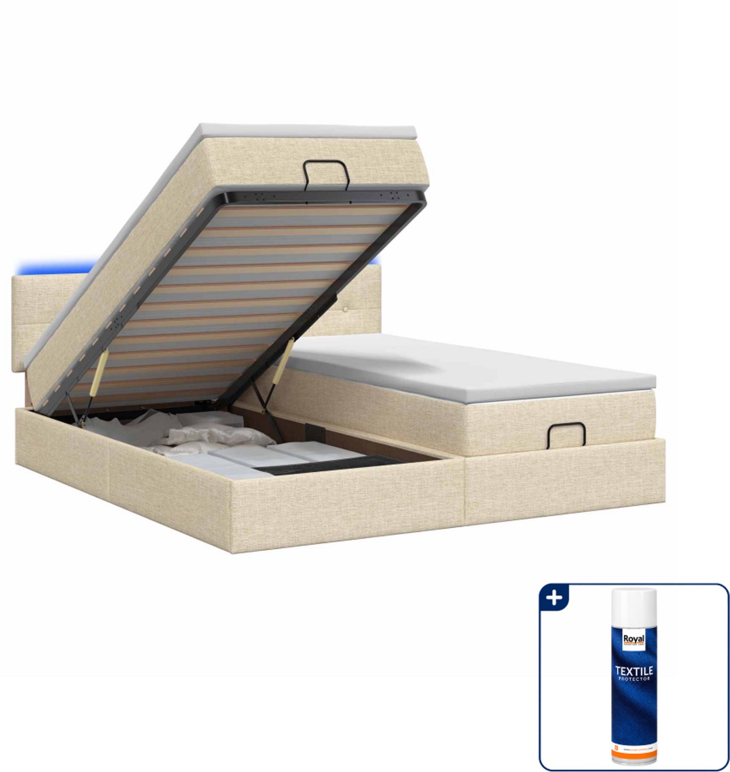 vidaXL Ottoman bed Kingsize - 180 x 200 cm - crèmekleurig - Inclusief textielbeschermer 500 ml