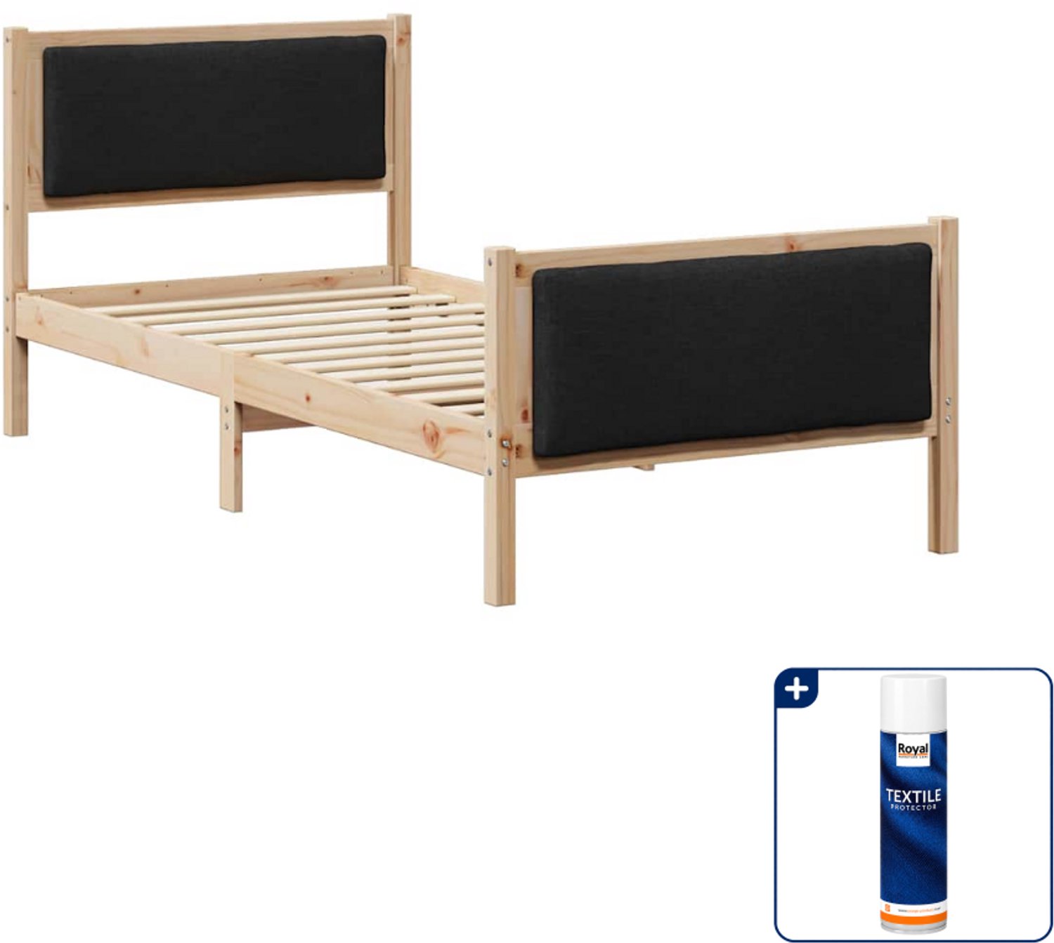 vidaXL Bedframe - 90 x 190 cm - zwart - Inclusief textielbeschermer 500 ml Bruin