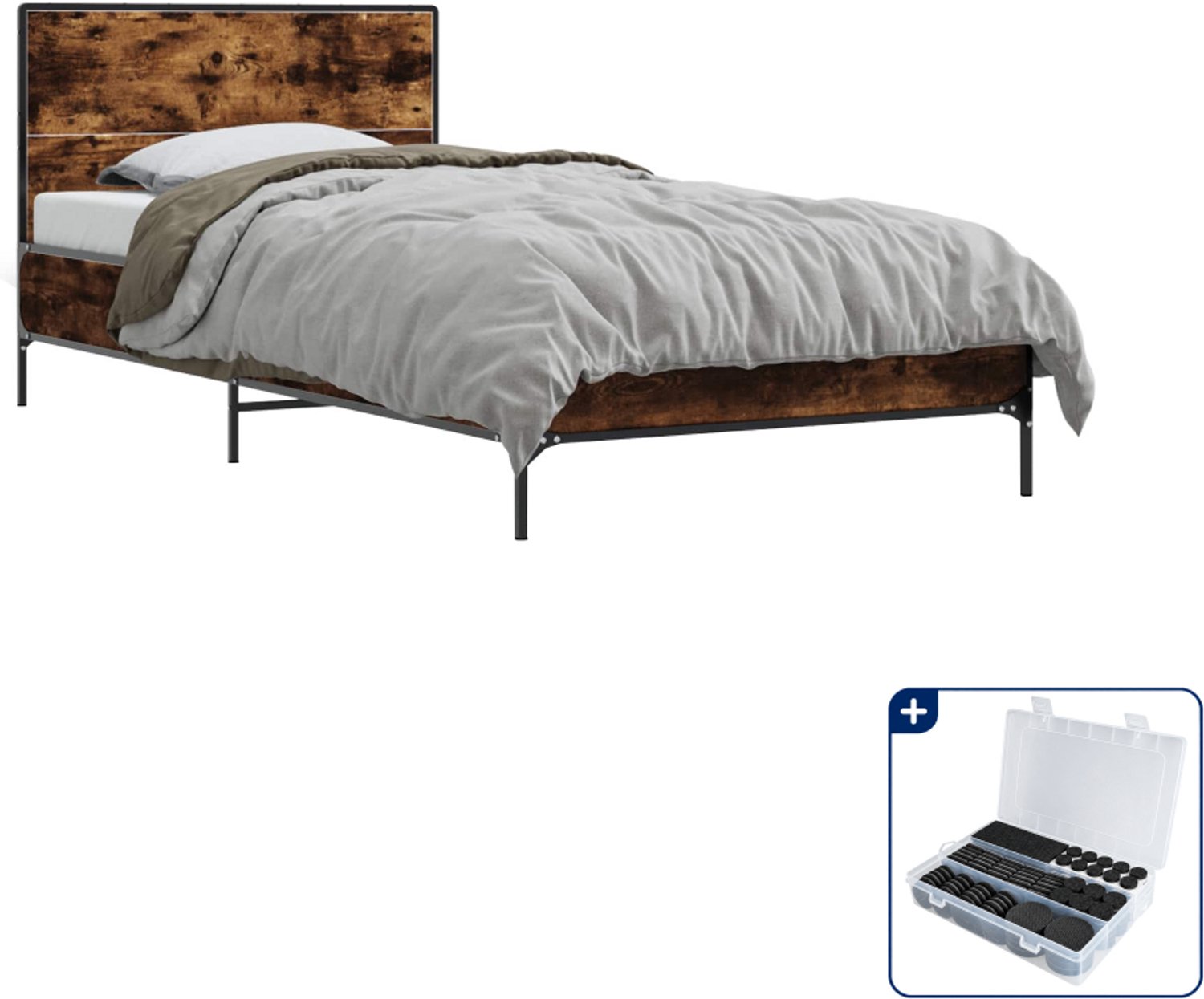 vidaXL bedframe - 80 x 200 cm - bewerkt hout - gerookt eiken - Inclusief antikrasvilt 177-delig Bruin