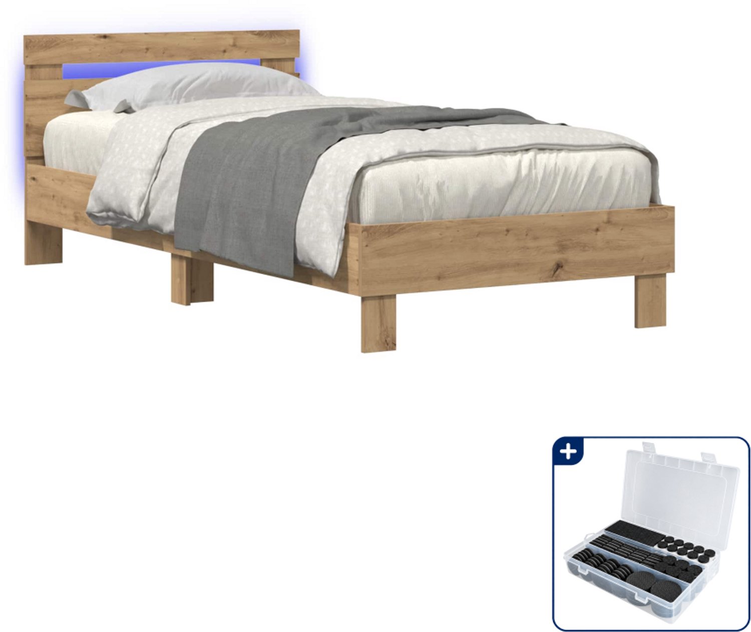 vidaXL bedframe - 80 x 200 cm - bewerkt hout - artisanaal eiken - Inclusief antikrasvilt 177-delig Bruin
