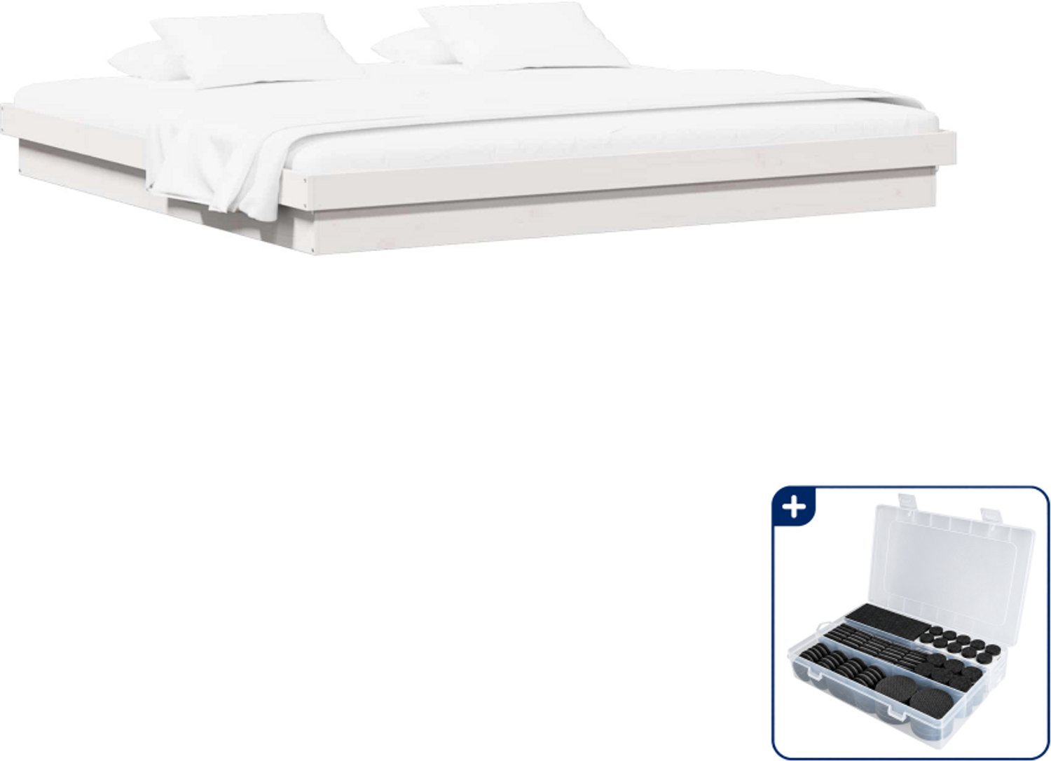 vidaXL bedframe - 200 x 200 cm - massief grenenhout - wit - Inclusief antikrasvilt 177-delig