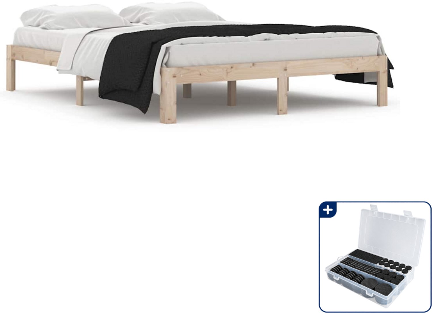 vidaXL bedframe - 150 x 200 cm - massief grenenhout - Inclusief antikrasvilt 177-delig Bruin