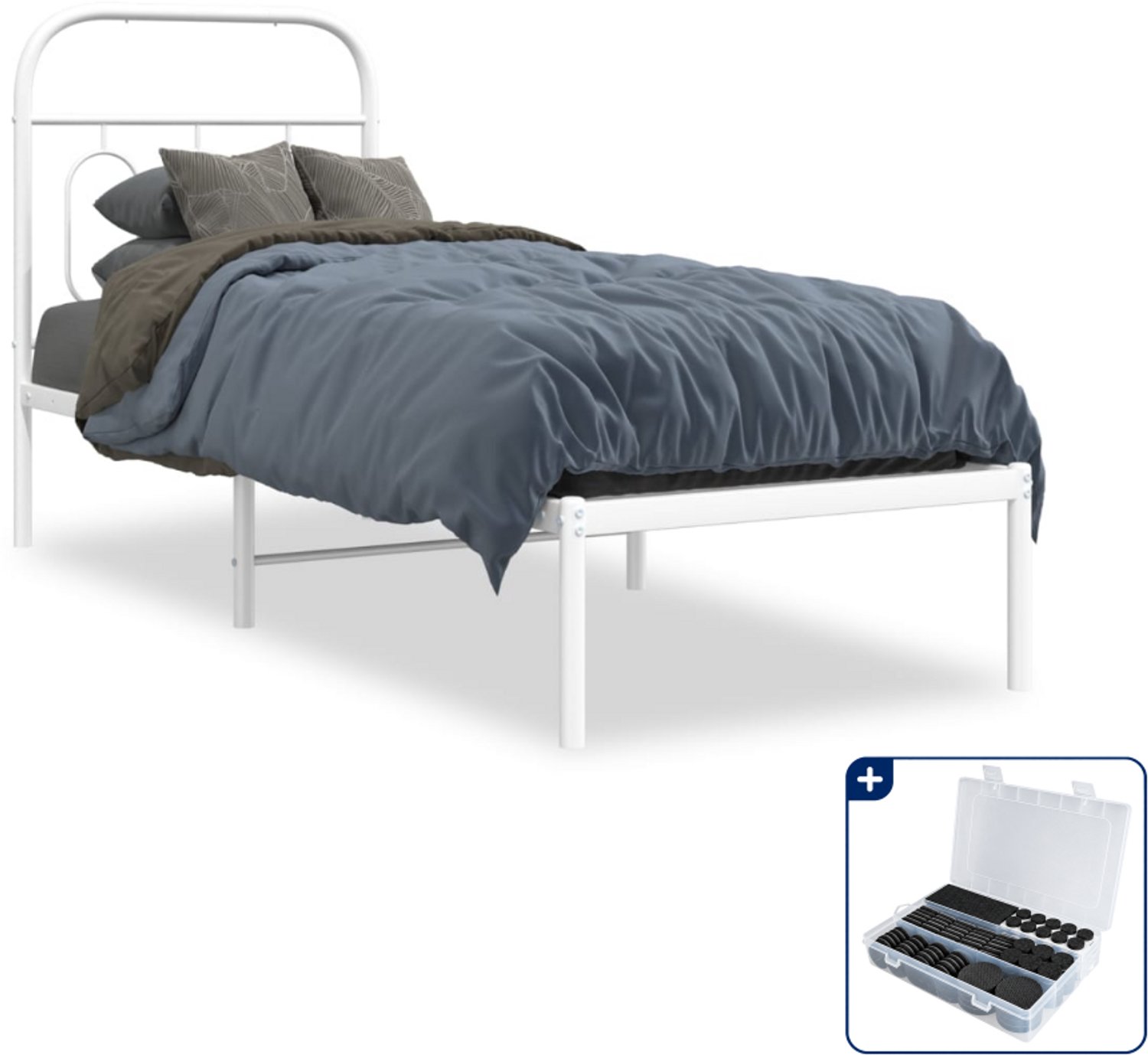 vidaXL bedframe 75 x 190 cm - staal - wit - Inclusief antikrasvilt 177-delig