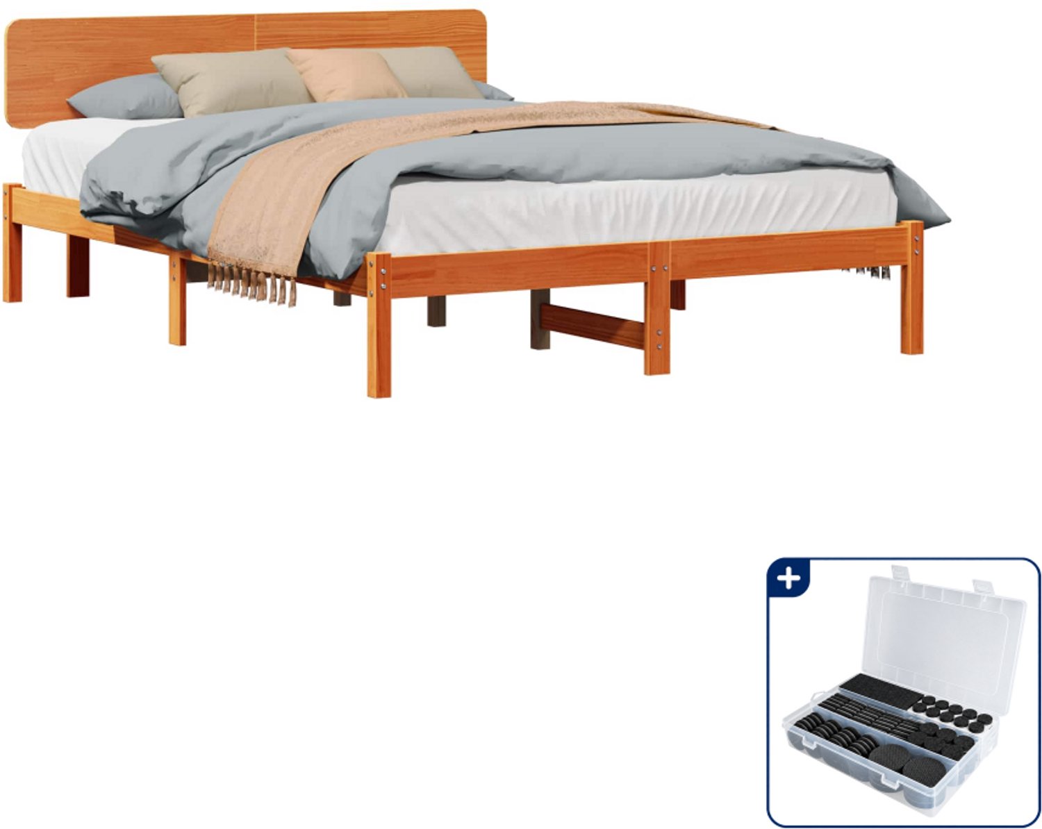 vidaXL bedframe Queensize - 160 x 200 cm - massief grenenhout - wasbruin - Inclusief antikrasvilt 177-delig