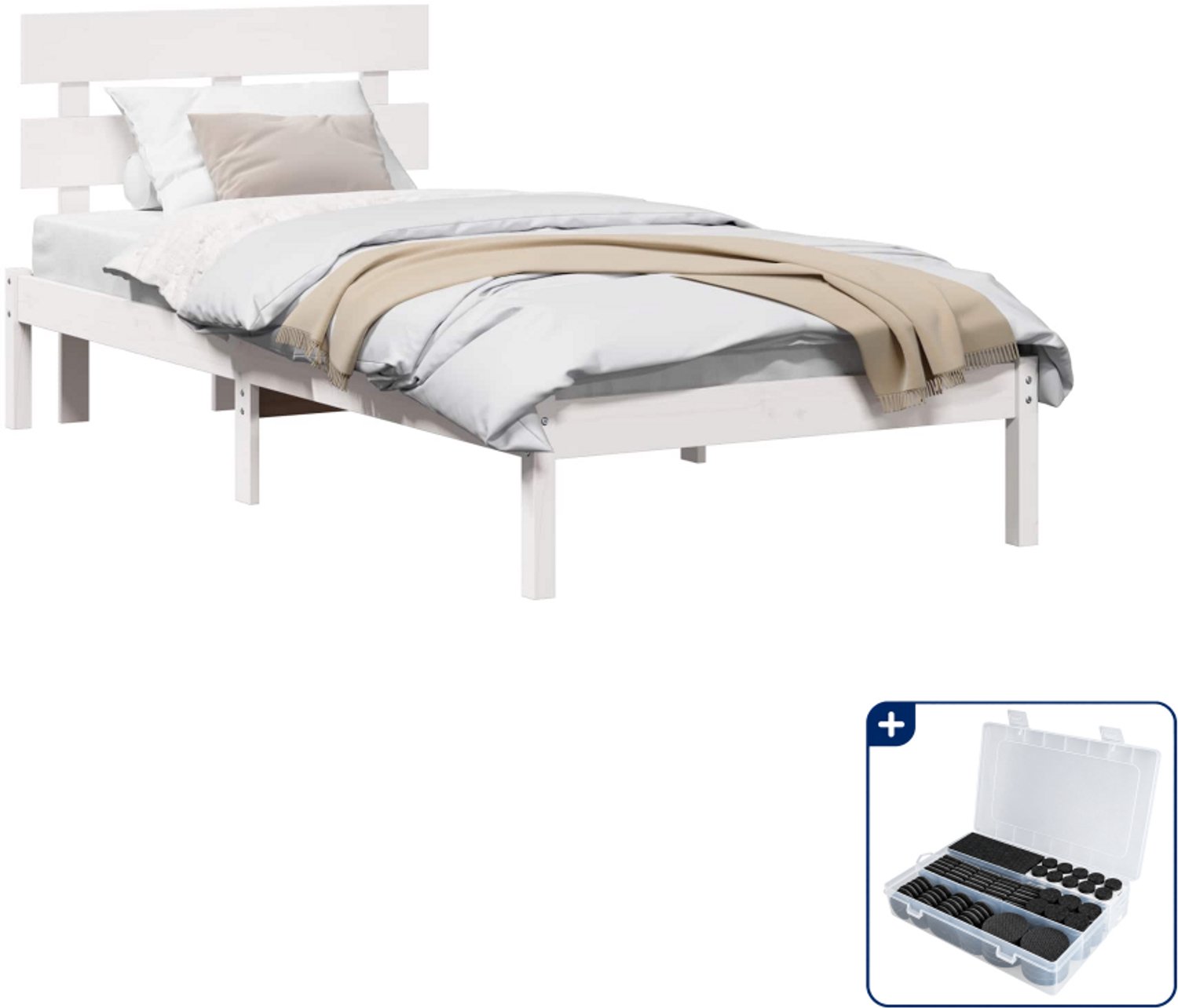 vidaXL bedframe met hoofdeinde - 100 x 200 cm - massief grenenhout - wit - Inclusief antikrasvilt 177-delig