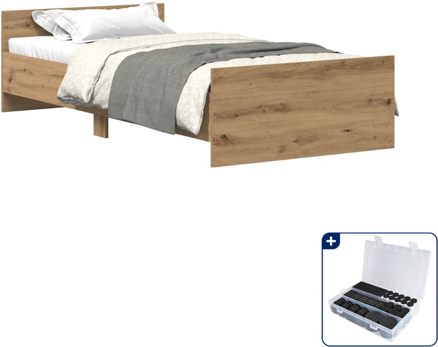 vidaXL bedframe - 75 x 190 cm - artisan eiken - Inclusief antikrasvilt 177-delig Bruin