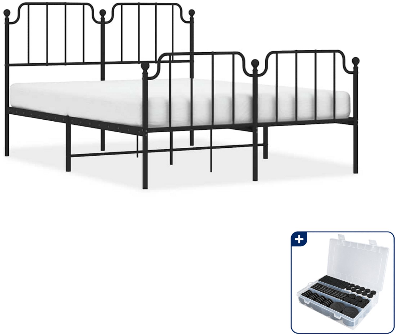 vidaXL bedframe - 150 x 200 cm - staal - zwart - Inclusief antikrasvilt 177-delig