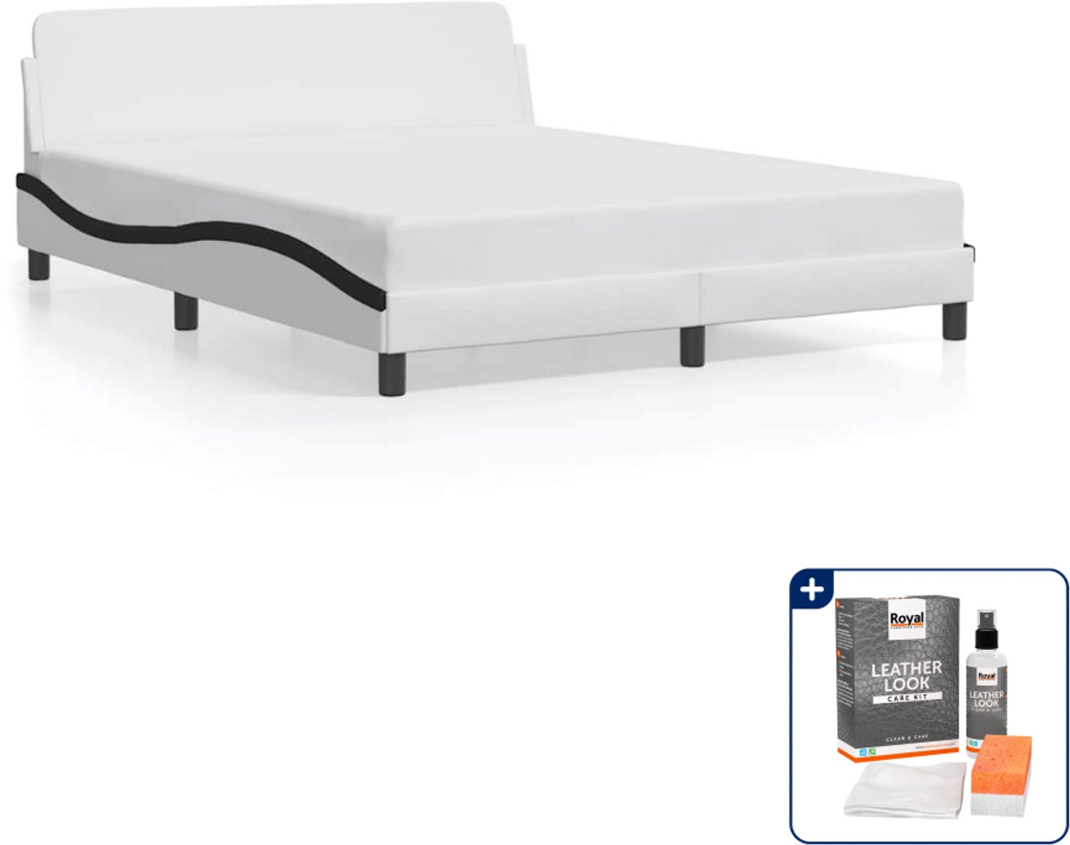 vidaXL bedframe Dover Queensize 160 x 200 cm - zwart en wit - Inclusief onderhoudsset voor kunstleer 150 ml