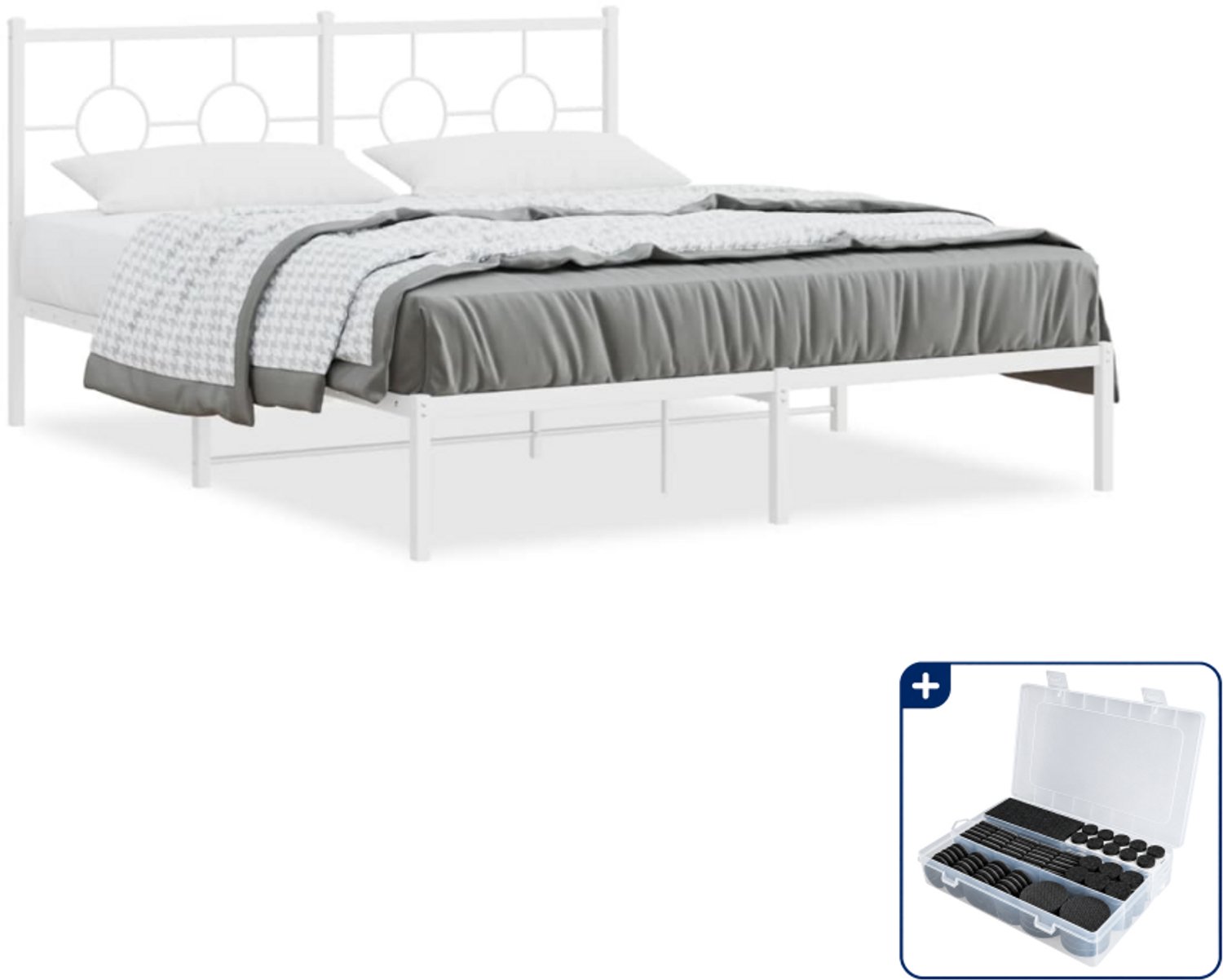 vidaXL bedframe met hoofdbord - 150 x 200 cm - staal - wit - Inclusief antikrasvilt 177-delig