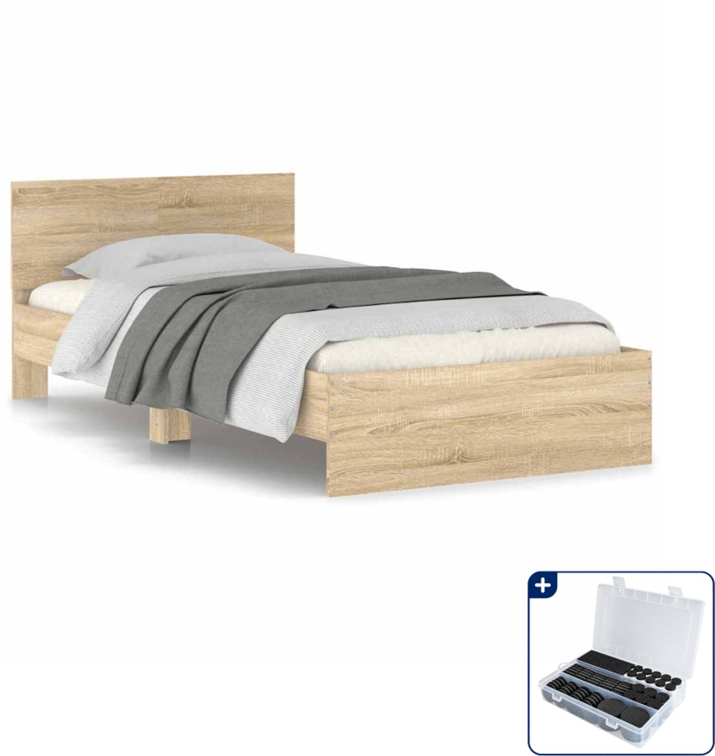 vidaXL bedframe met hoofdbord - 100 x 200 cm - sonoma eiken - Inclusief antikrasvilt 177-delig Bruin