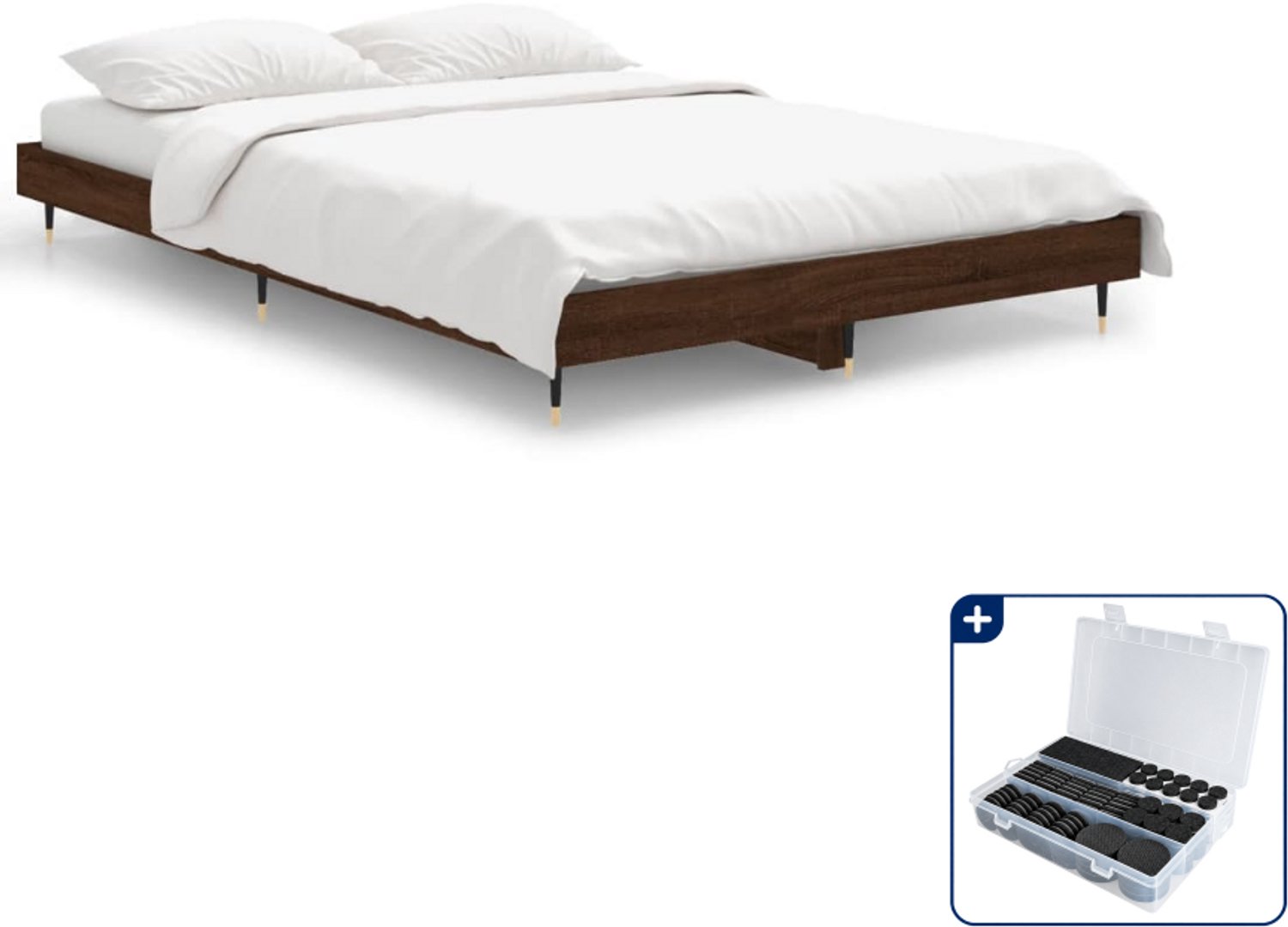 vidaXL Bedframe - 120 x 190 cm - bruineiken - Inclusief antikrasvilt 177-delig