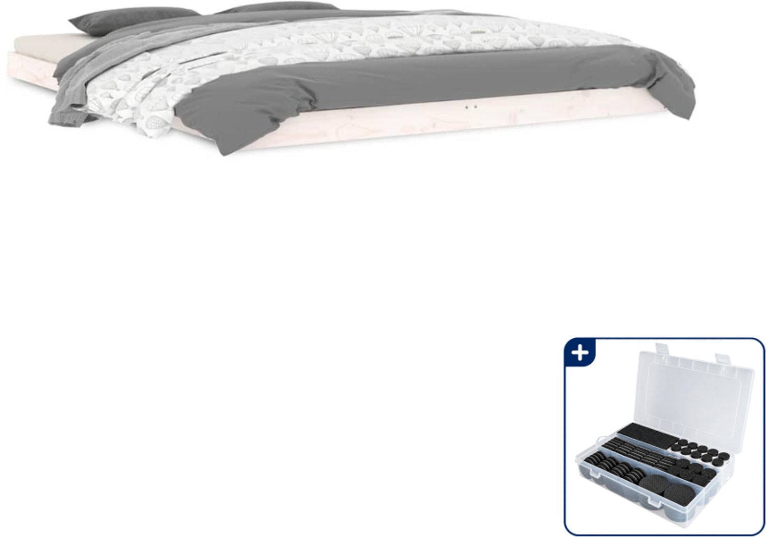 vidaXL Bedframe - 150 x 200 cm - massief grenenhout - wit - Inclusief antikrasvilt 177-delig