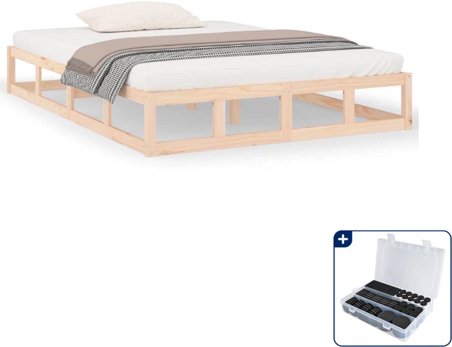vidaXL bedframe - Small double - 140 x 200 cm - massief grenenhout - Inclusief antikrasvilt 177-delig Bruin
