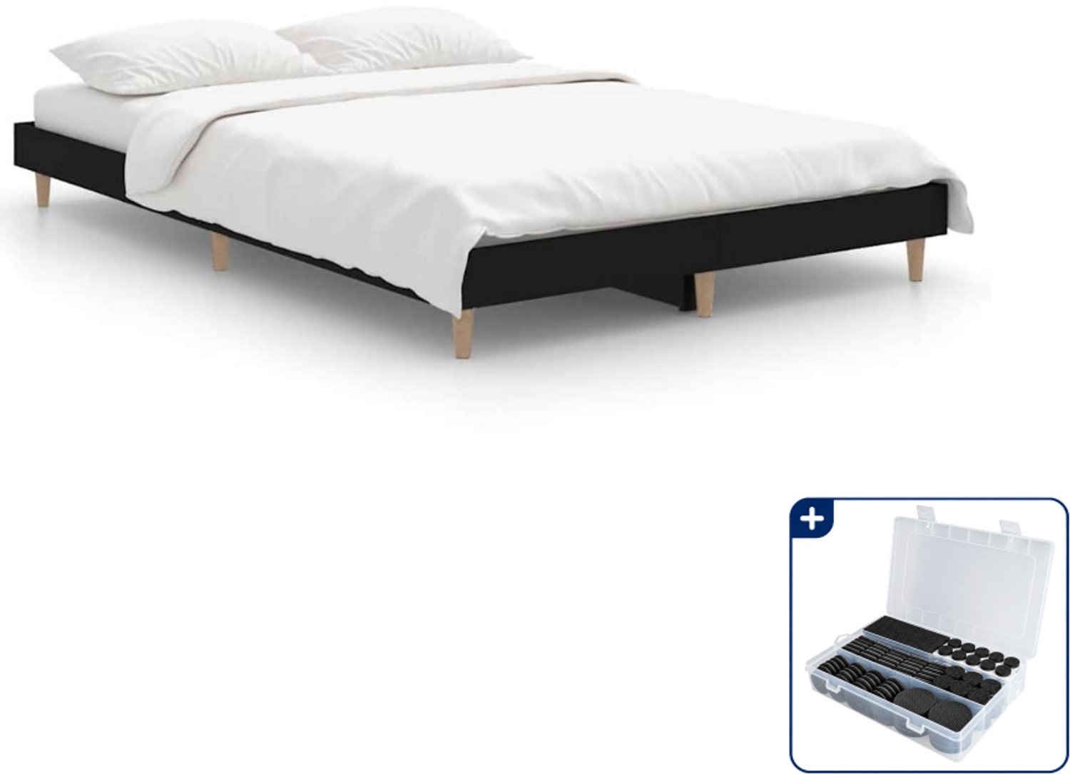 vidaXL bedframe 120 x 190 cm - bewerkt hout - zwart - Inclusief antikrasvilt 177-delig
