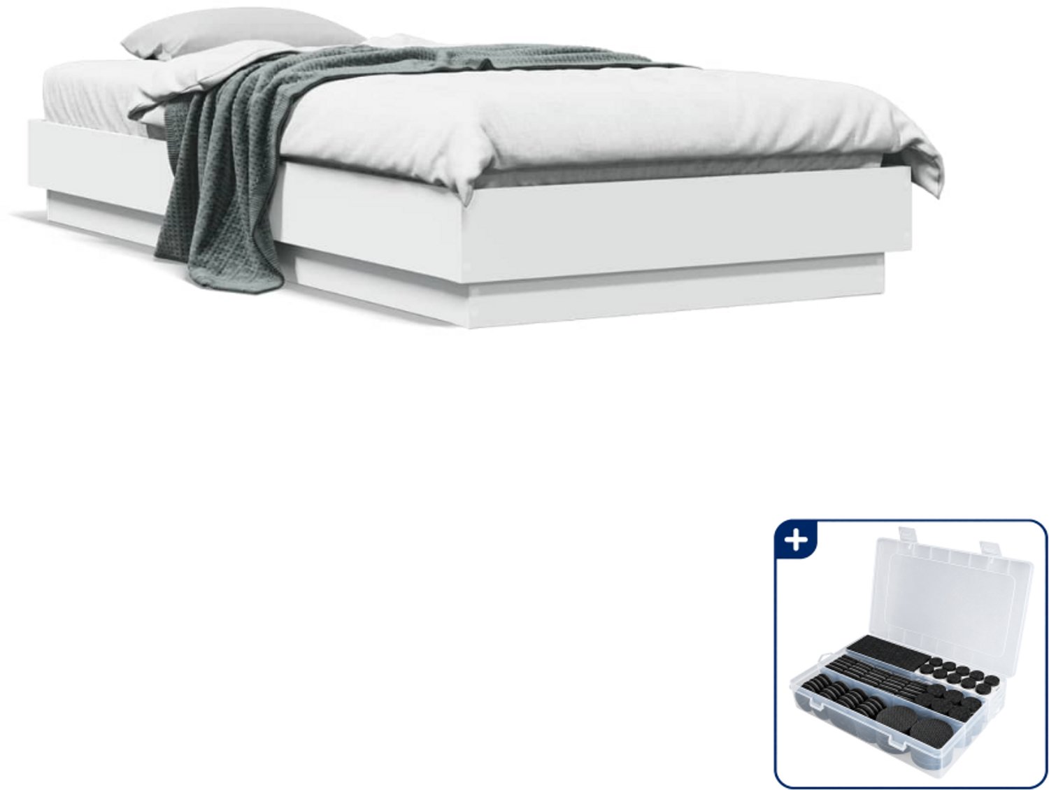 vidaXL Bedframe - 90 x 200 cm - bewerkt hout - wit - Inclusief antikrasvilt 177-delig