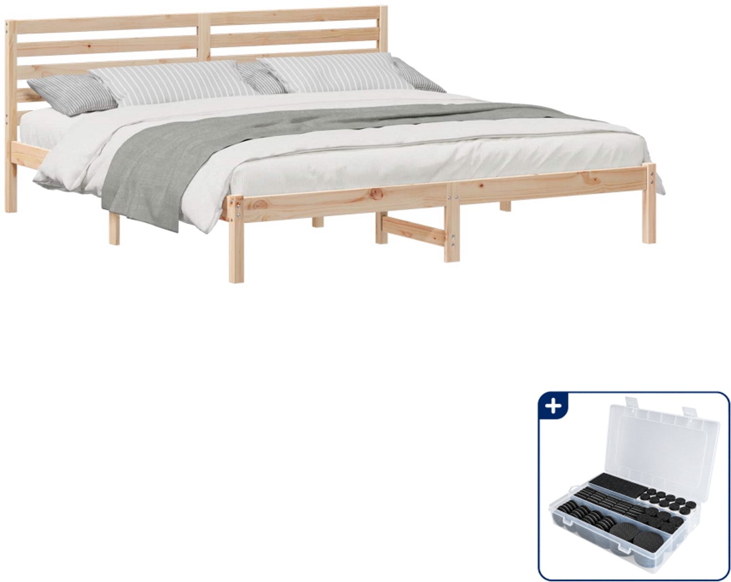 vidaXL Kingsize bedframe - 180 x 200 cm - massief grenenhout - bruin - Inclusief antikrasvilt 177-delig