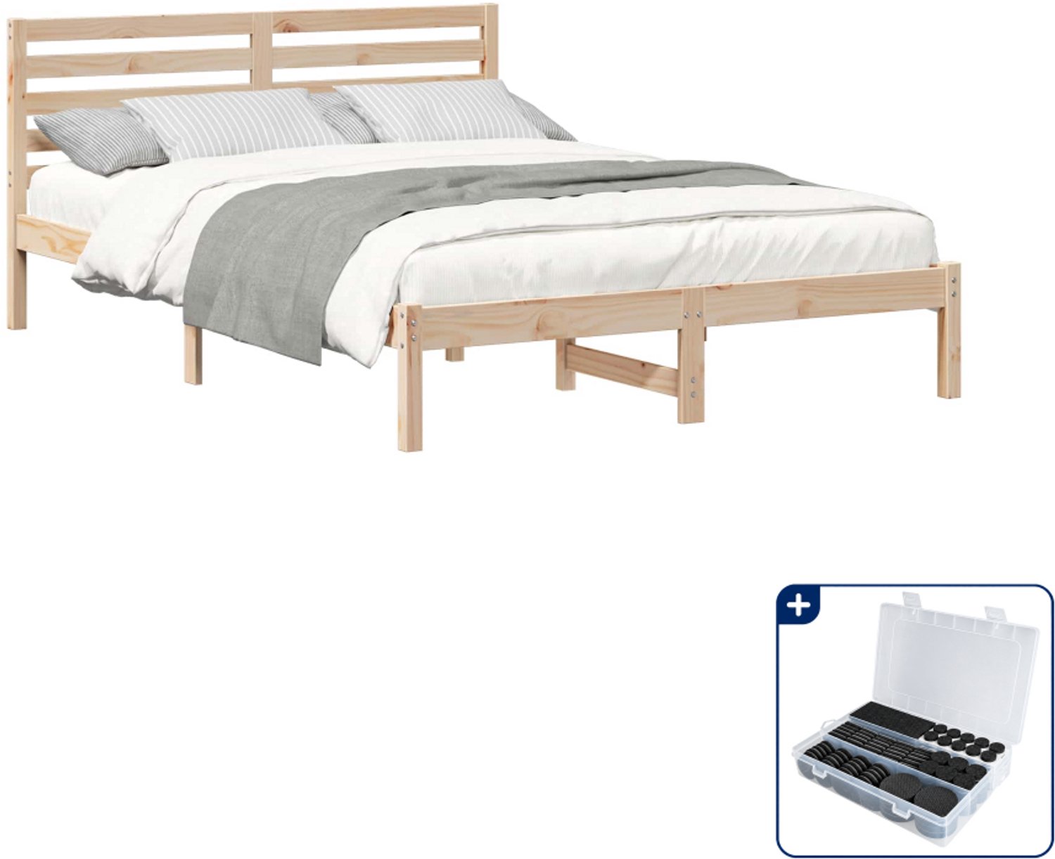 vidaXL bedframe met hoofdeinde - Small double - 140 x 220 cm - bruin - Inclusief antikrasvilt 177-delig