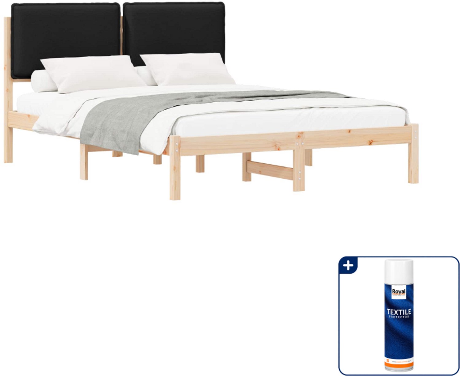 vidaXL bedframe - 135 x 190 cm - zwart - Inclusief textielbeschermer 500 ml