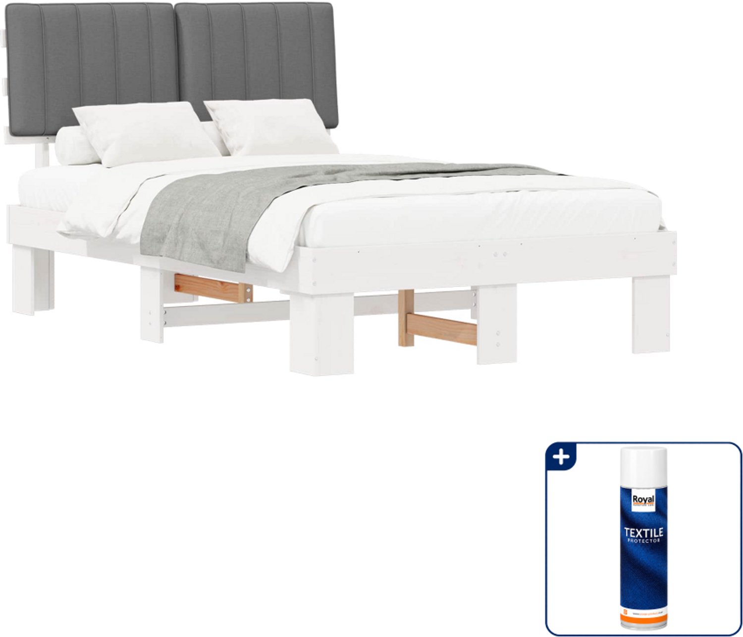 vidaXL bedframe - 120 x 190 cm - massief grenenhout - lichtgrijs - Inclusief textielbeschermer 500 ml