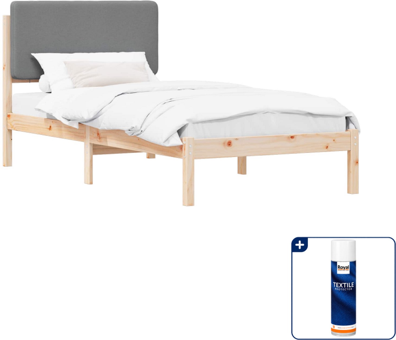 vidaXL bedframe - 75 x 190 cm - massief grenenhout - lichtgrijs - Inclusief textielbeschermer 500 ml