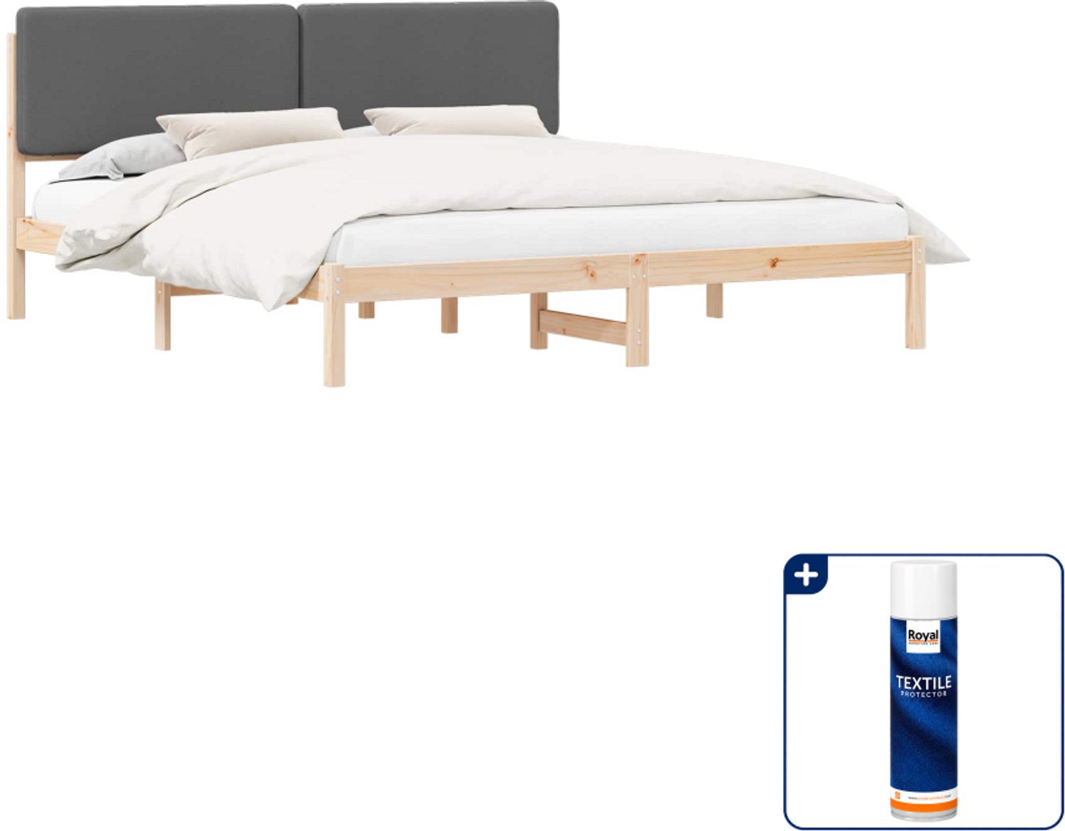 vidaXL Kingsize bedframe 180 x 200 cm - donkergrijs - Inclusief textielbeschermer 500 ml