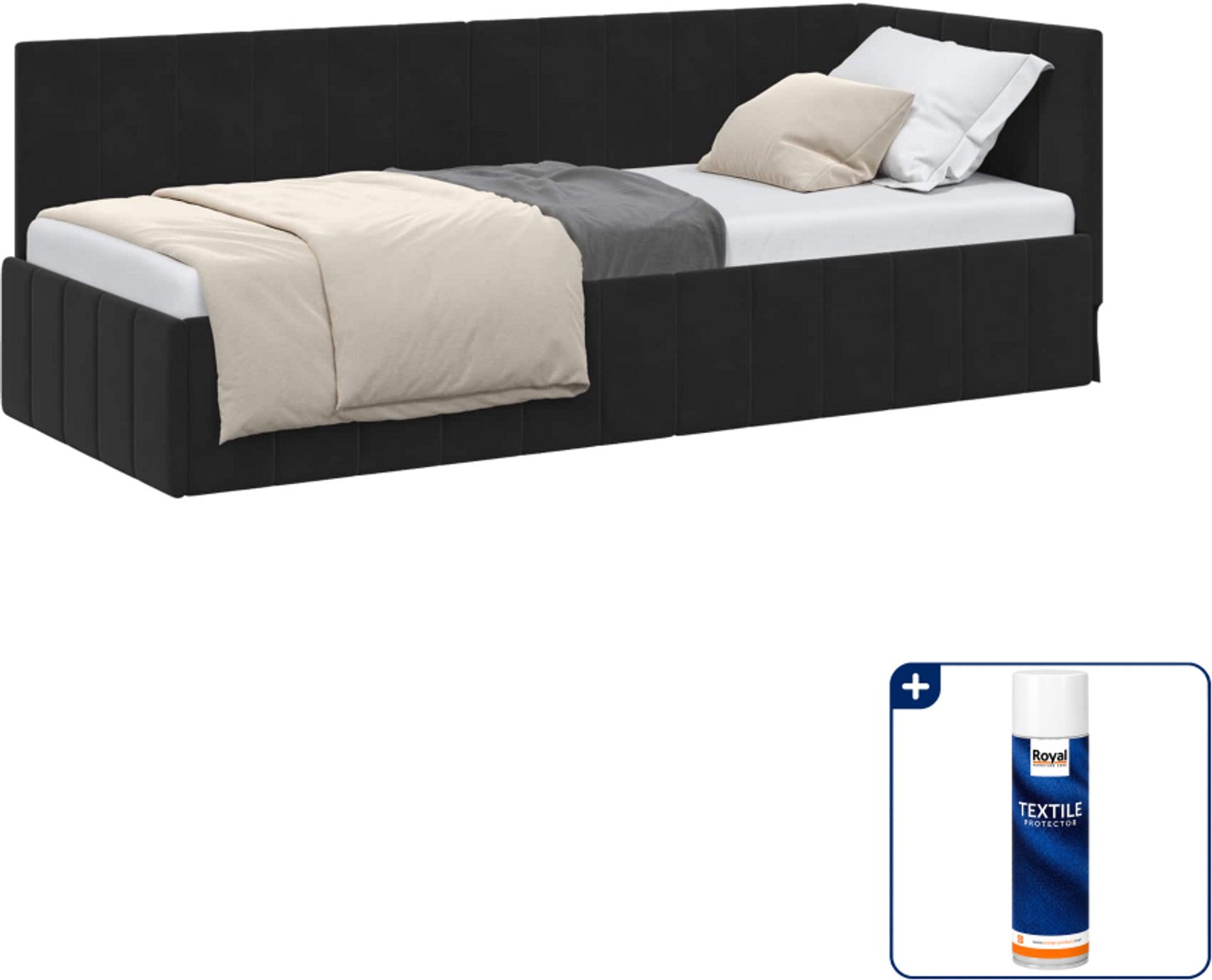 vidaXL hoekbedframe - 80 x 200 cm - fluweel - zwart - Inclusief textielbeschermer 500 ml