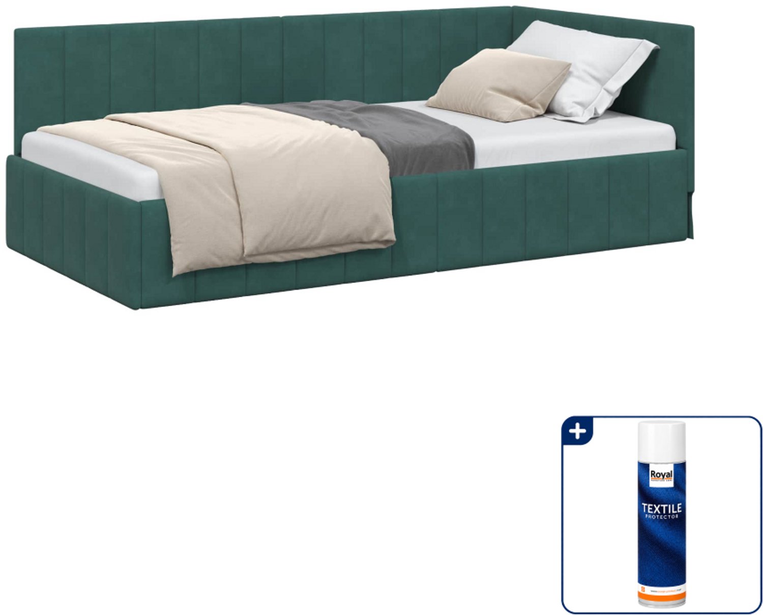 vidaXL hoekbedframe - 90 x 190 cm - fluweel - donkergroen - Inclusief textielbeschermer 500 ml