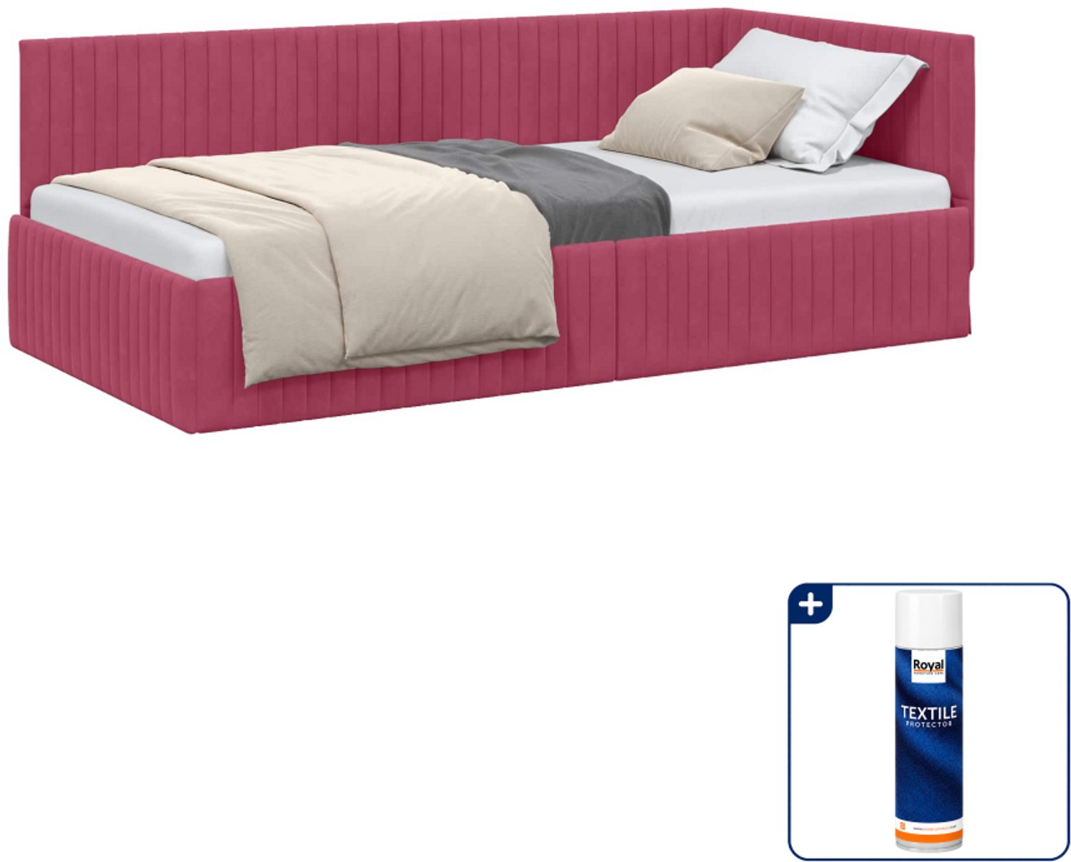 vidaXL hoekbedframe - 100 x 200 cm - fluweel - wijnrood - Inclusief textielbeschermer 500 ml
