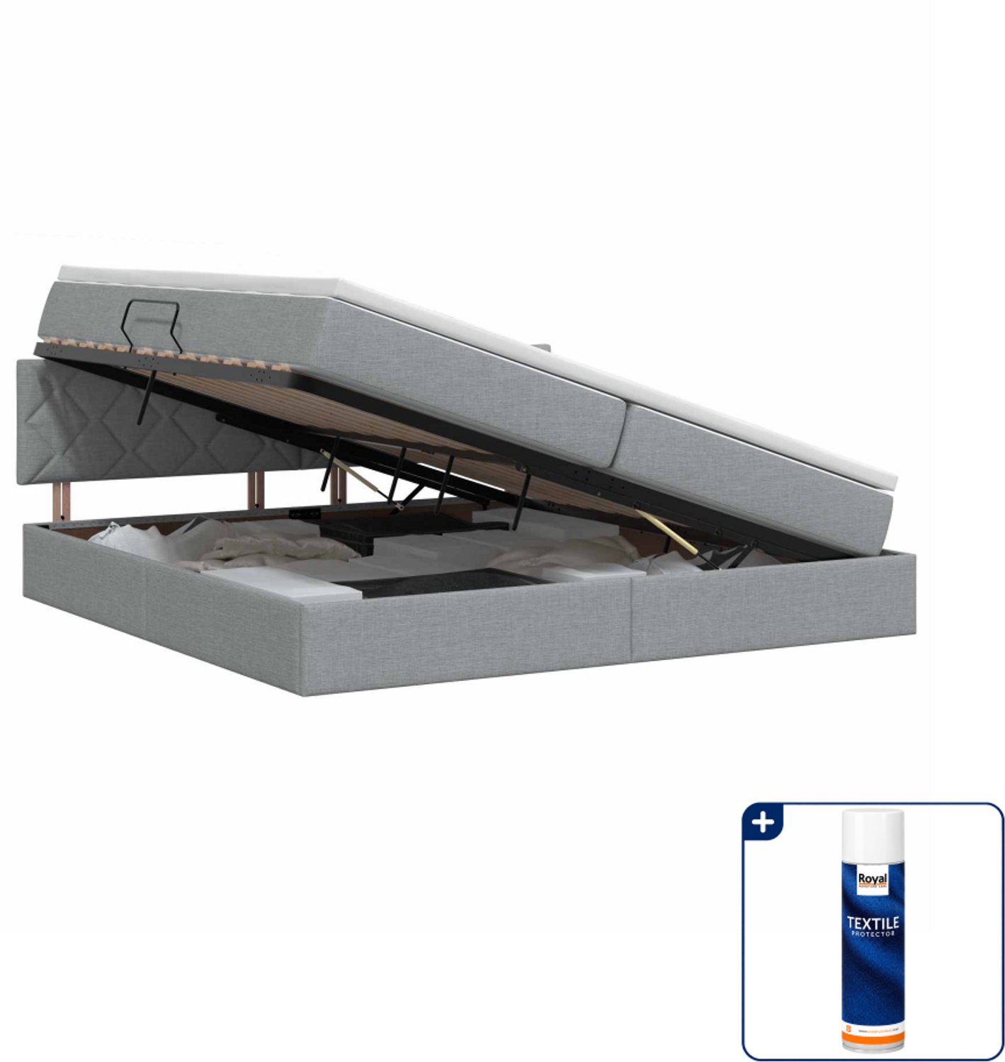 vidaXL Opbergbed met matras - 200 x 200 cm - lichtgrijs - Inclusief textielbeschermer 500 ml