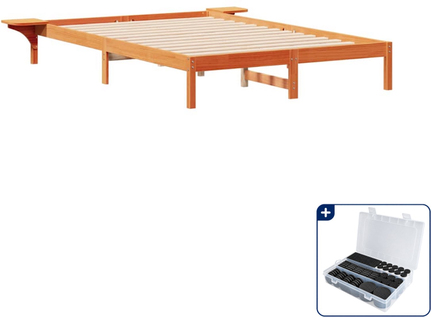 vidaXL Queensize bedframe met zijtafels - 160 x 220 cm - wasbruin - Inclusief antikrasvilt 177-delig